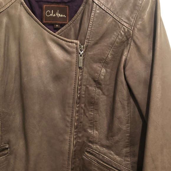 Cole Haan gray leather jacket - Picture 3 of 11